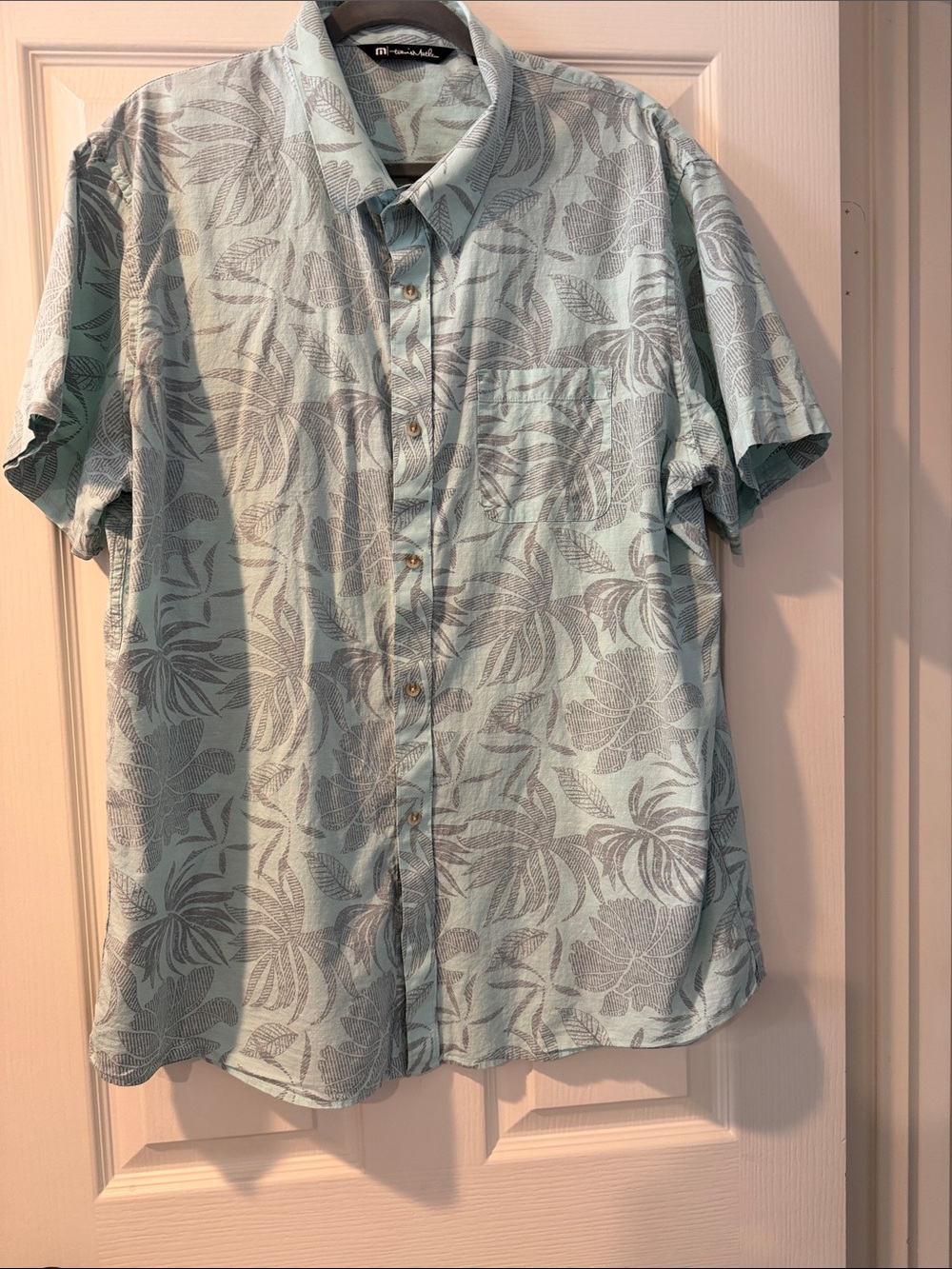 Travis Mathew Light Mint Green Tropical Print Button-Down Shirt
